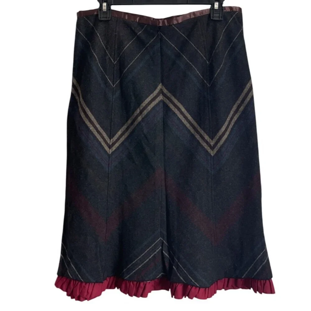 Field Manor Skirt Size 12 Wool Chevron Plaid Ruffle Hem Academia Cottagecore